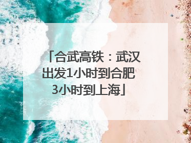 合武高铁：武汉出发1小时到合肥3小时到上海